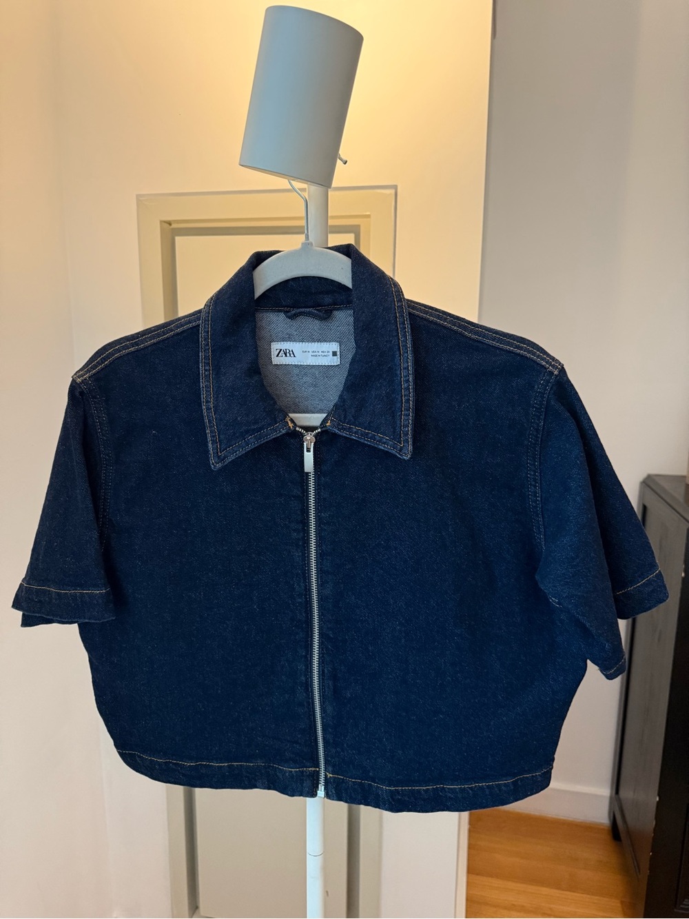 Zara Dark Blue Cropped Denim Top with Zip